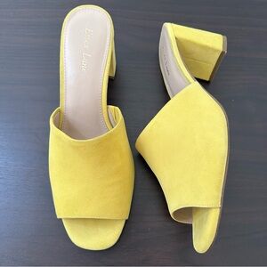 Essex Lane Chartreuse Suede Leather Block Heel Sandals, Size 10, El-Gavan Mule